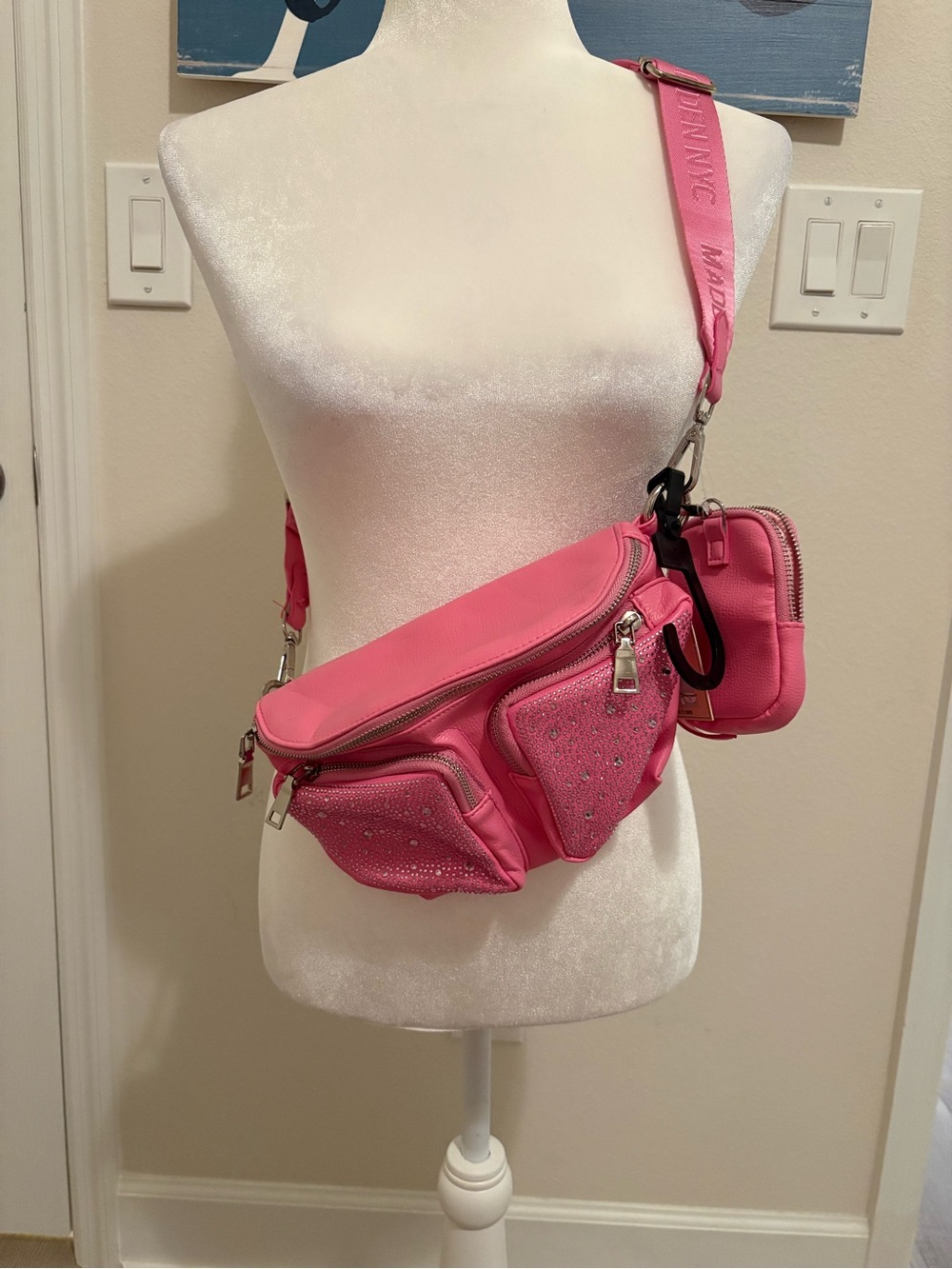Madden NYC- Pink Rhinestone Crossbody Belt Bag - NWT